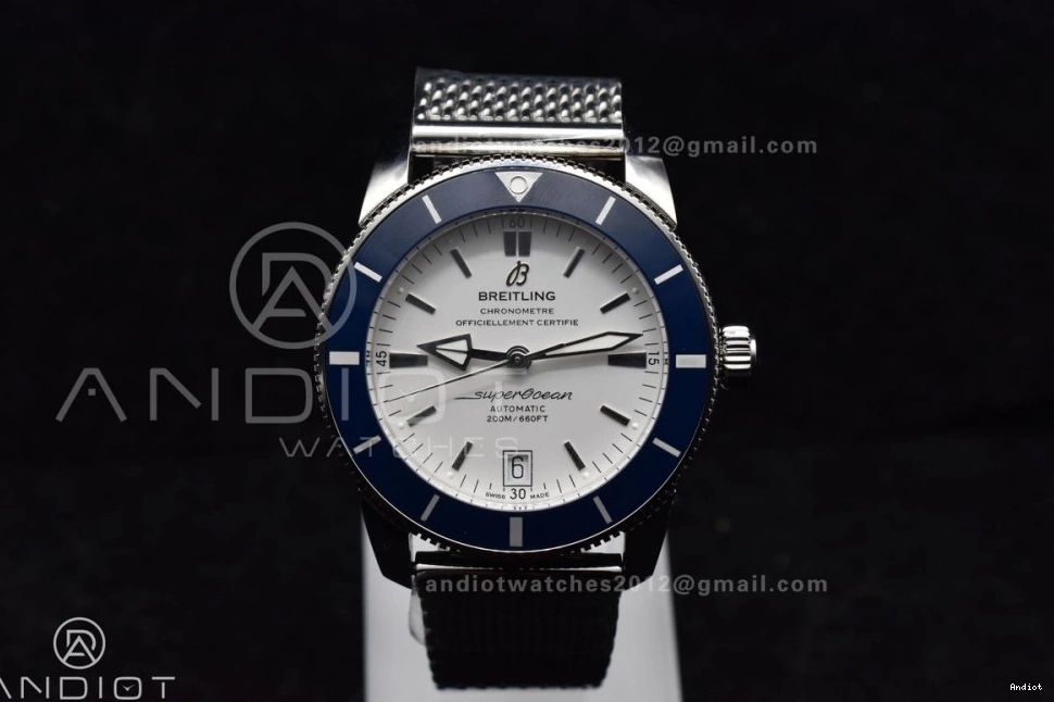 Bracelet Mesh BLSF Bezel SS White Dial II Heritage Ceramic A on 1186 SuperOcean SS Blue WellDesigned 42mm 0731